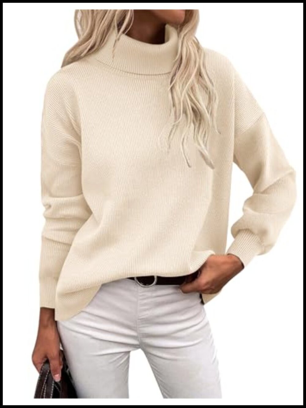Chunky Knit Turtleneck Sweater Women Oversized Side Slit Pullover Fall Winter